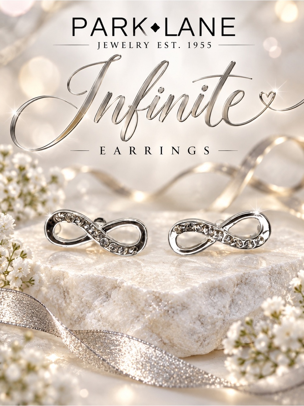 Park Lane Women’s Infinite Earrings Silver Crystal Infinity Stud Earrings New